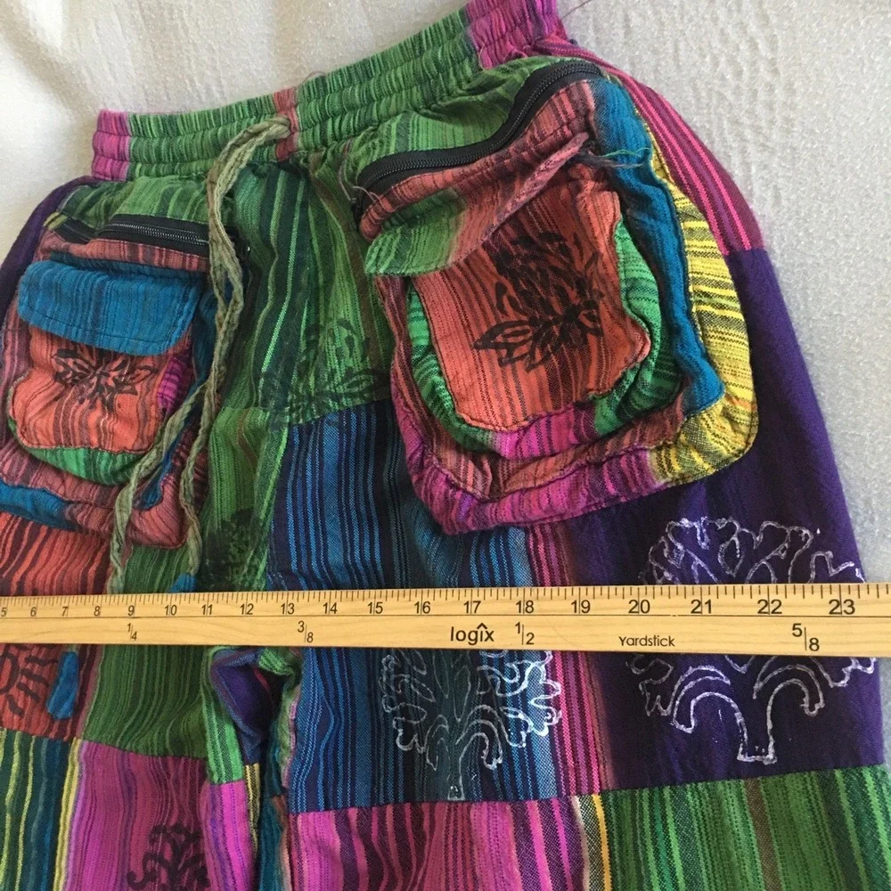 Harem Patchwork Baggy Hippie Pants with Big Box Pockets Size Small Boho - Picture 7 of 15